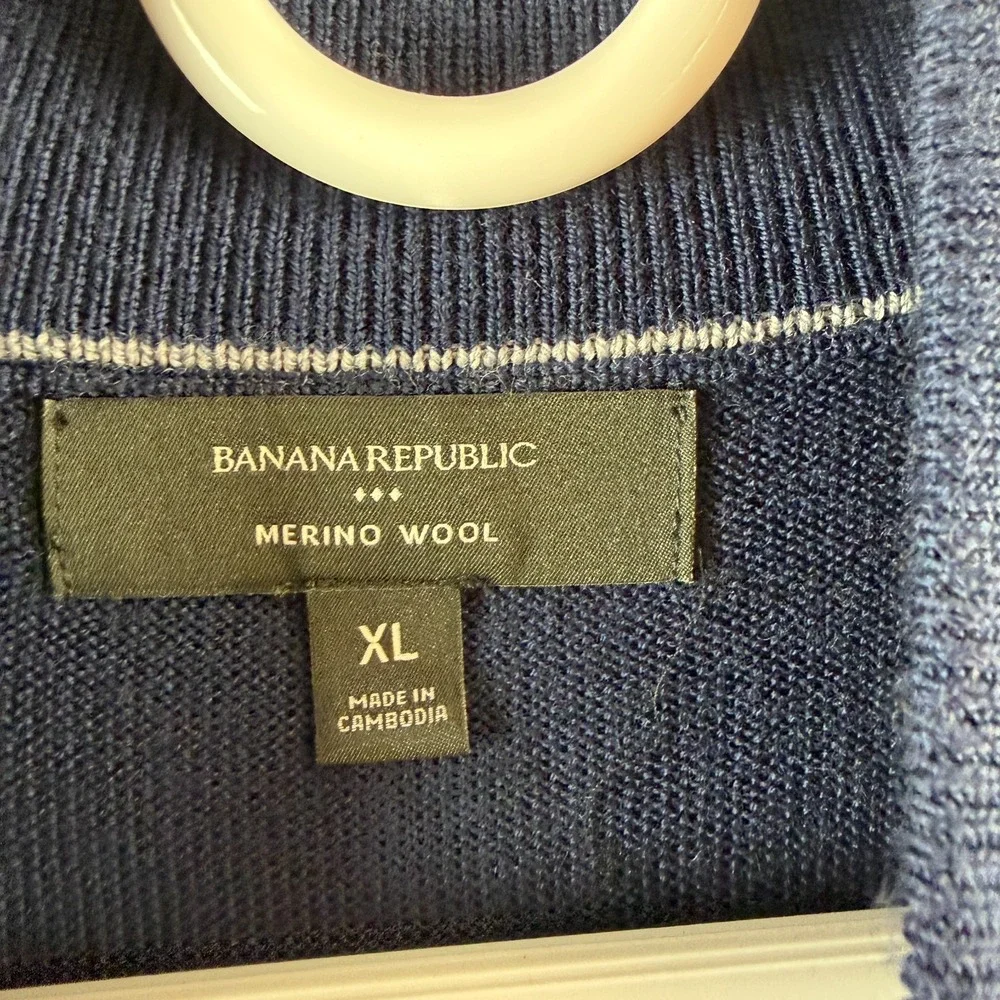 Banana Republic Mens Sweater 1/4 Zip Merino Wool Minimalist Classic Size XL